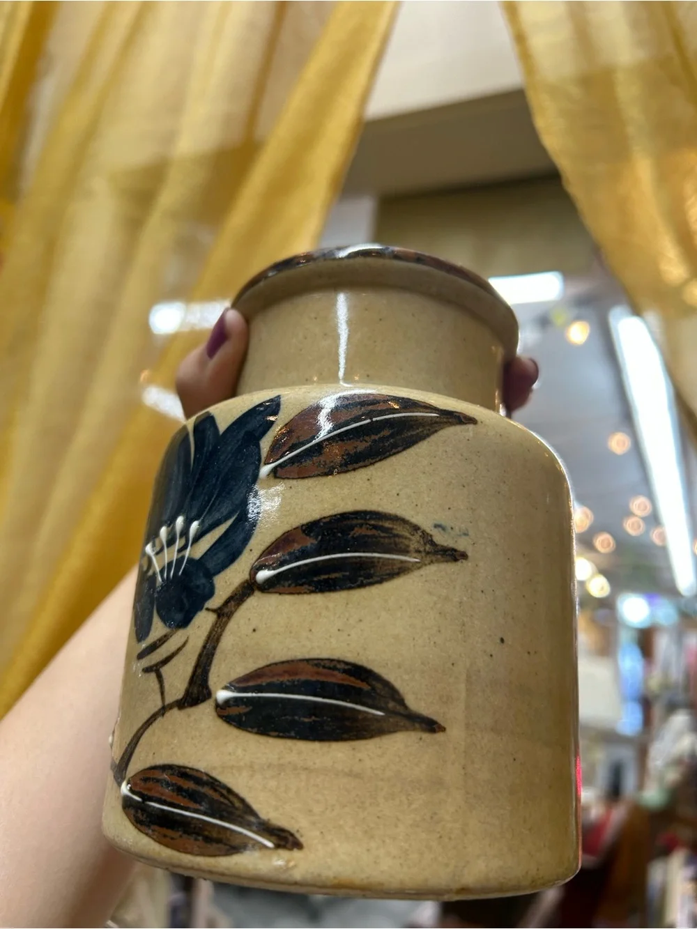 Handcrafted Ceramic Vase with Blue Floral Motif